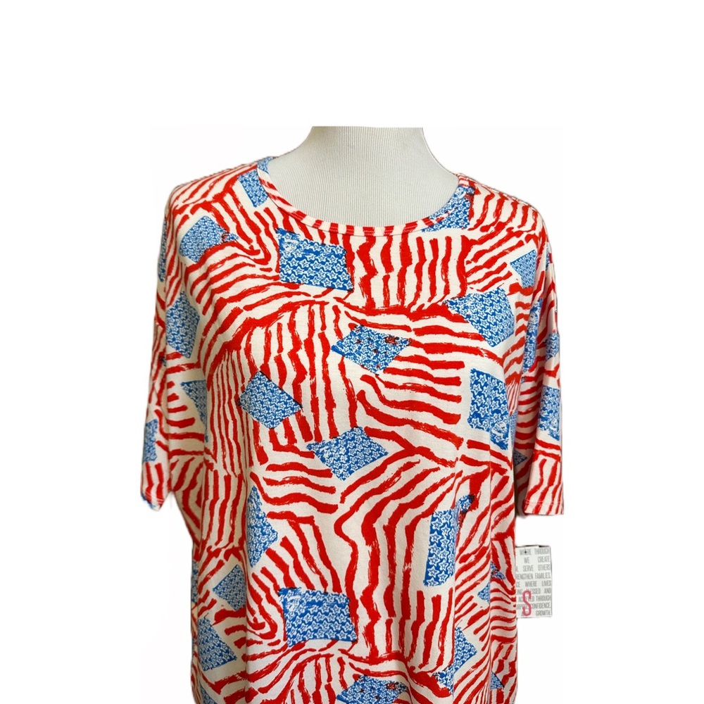LuLaRoe Irma Tunic Size S Americana Flags Oversized Relaxed Fit NWT